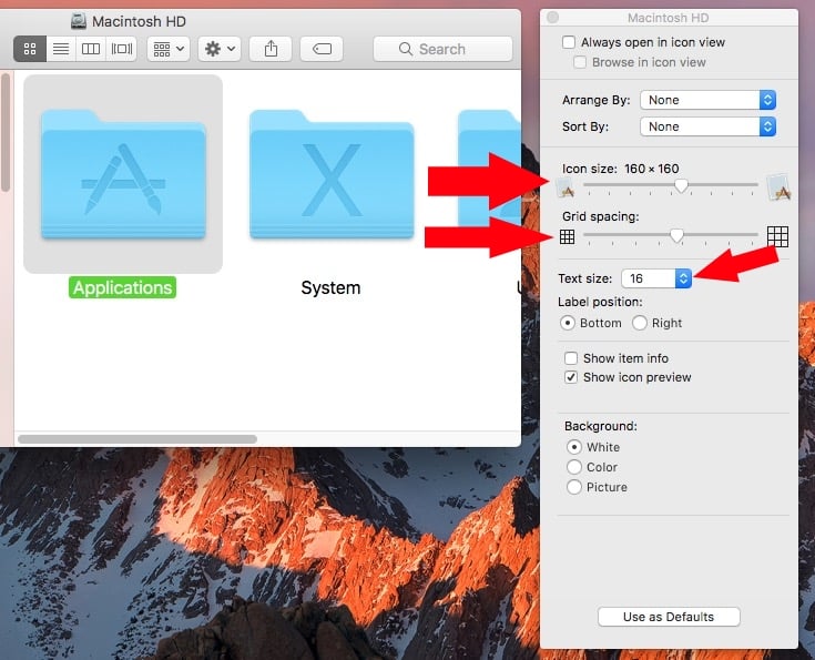 Как изменить размер значка папки или изображения в Finder / Desktop на