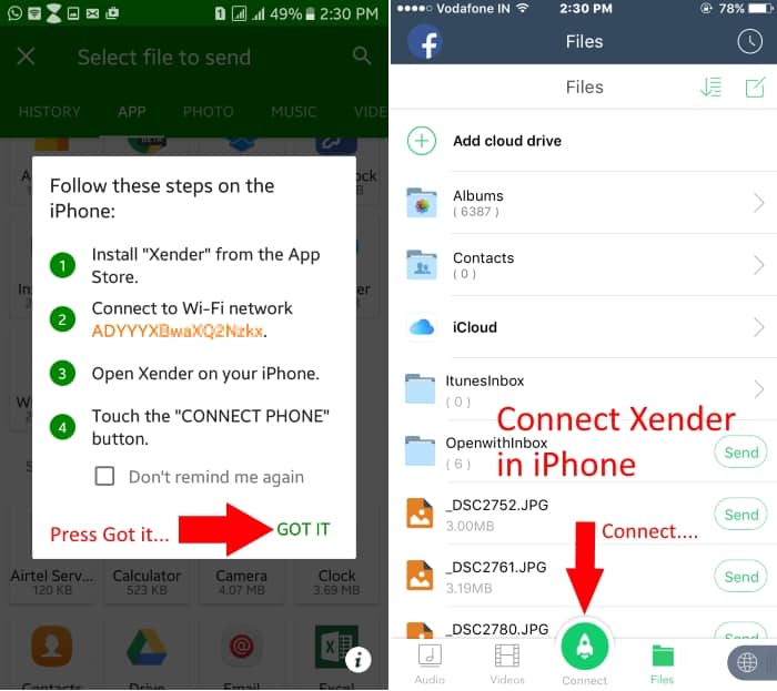 How to use xender in iPhone and Android Connect, Transfer File