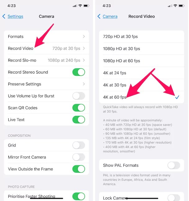 How to Record 4K Video on iPhone 15, 14 (Pro Max) at 60FPS