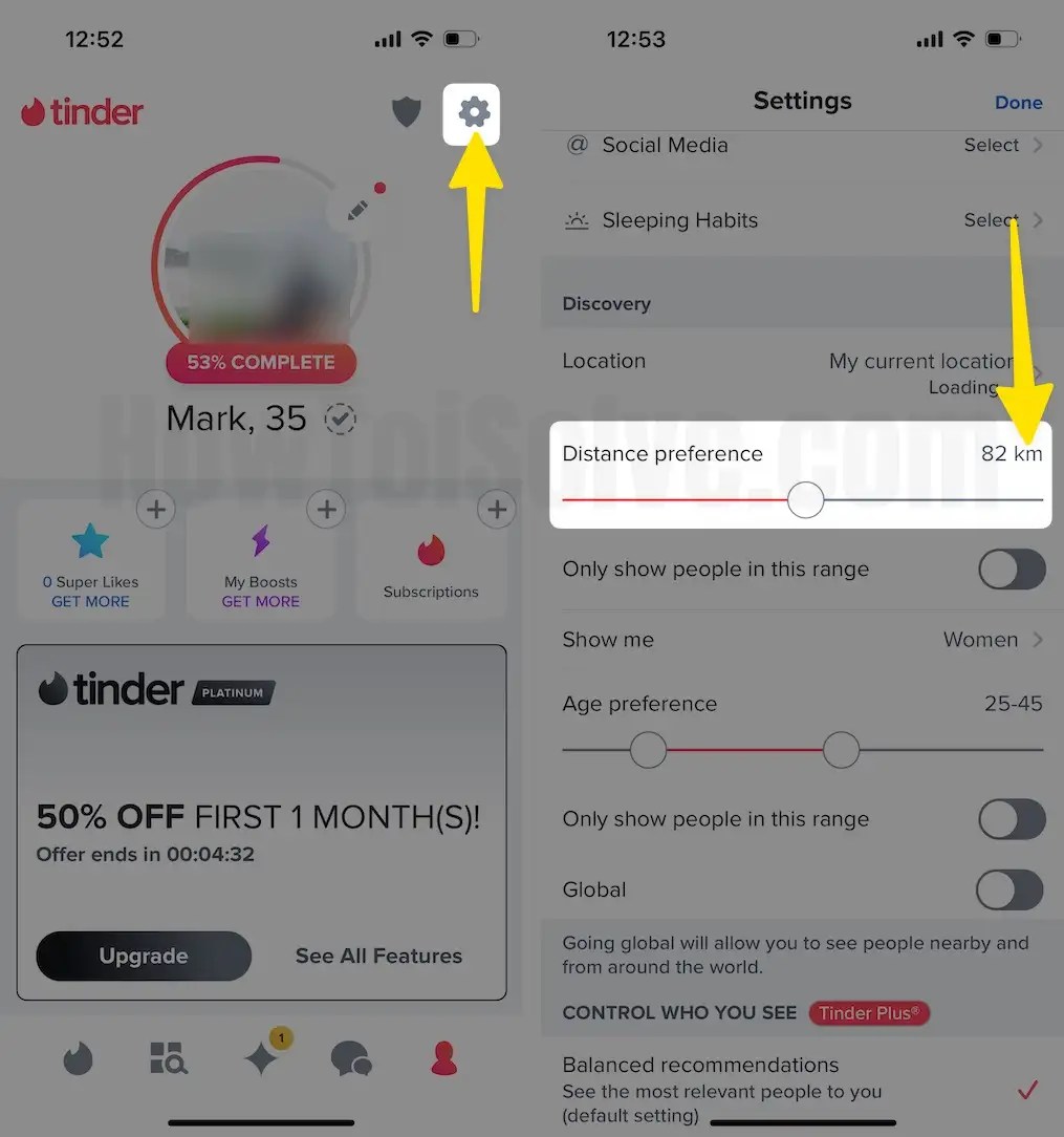 How to change Mile to Kilometer Distance in Tinder App in iOS and Android?