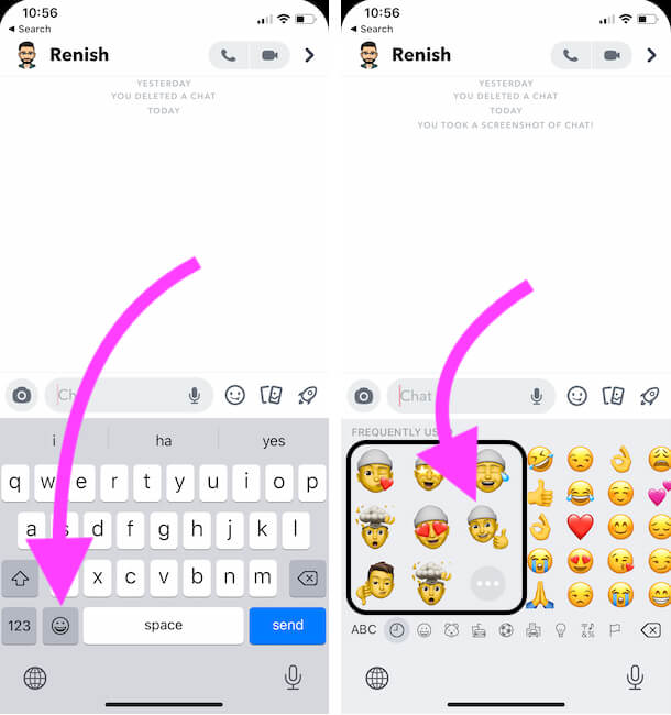 How to Use and Send Memoji Sticker in Snapchat App on iPhone Keyboard