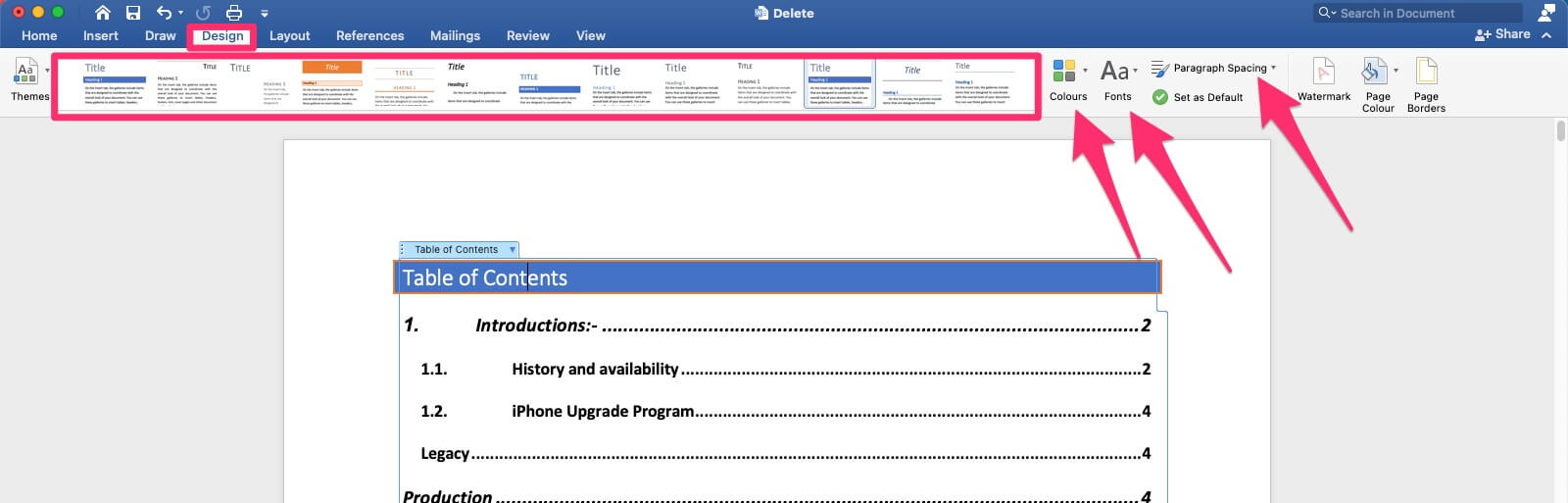 Creating Table of Contents in Microsoft Word 365 Mac and Windows