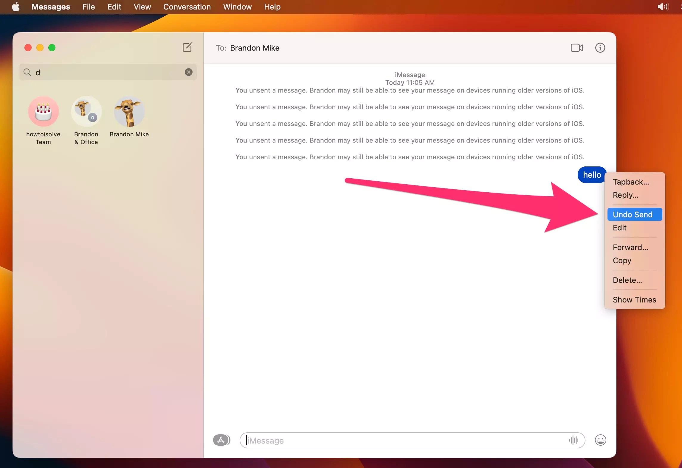 How to Undo Send & Edit Message in Messages app on Mac Sonoma