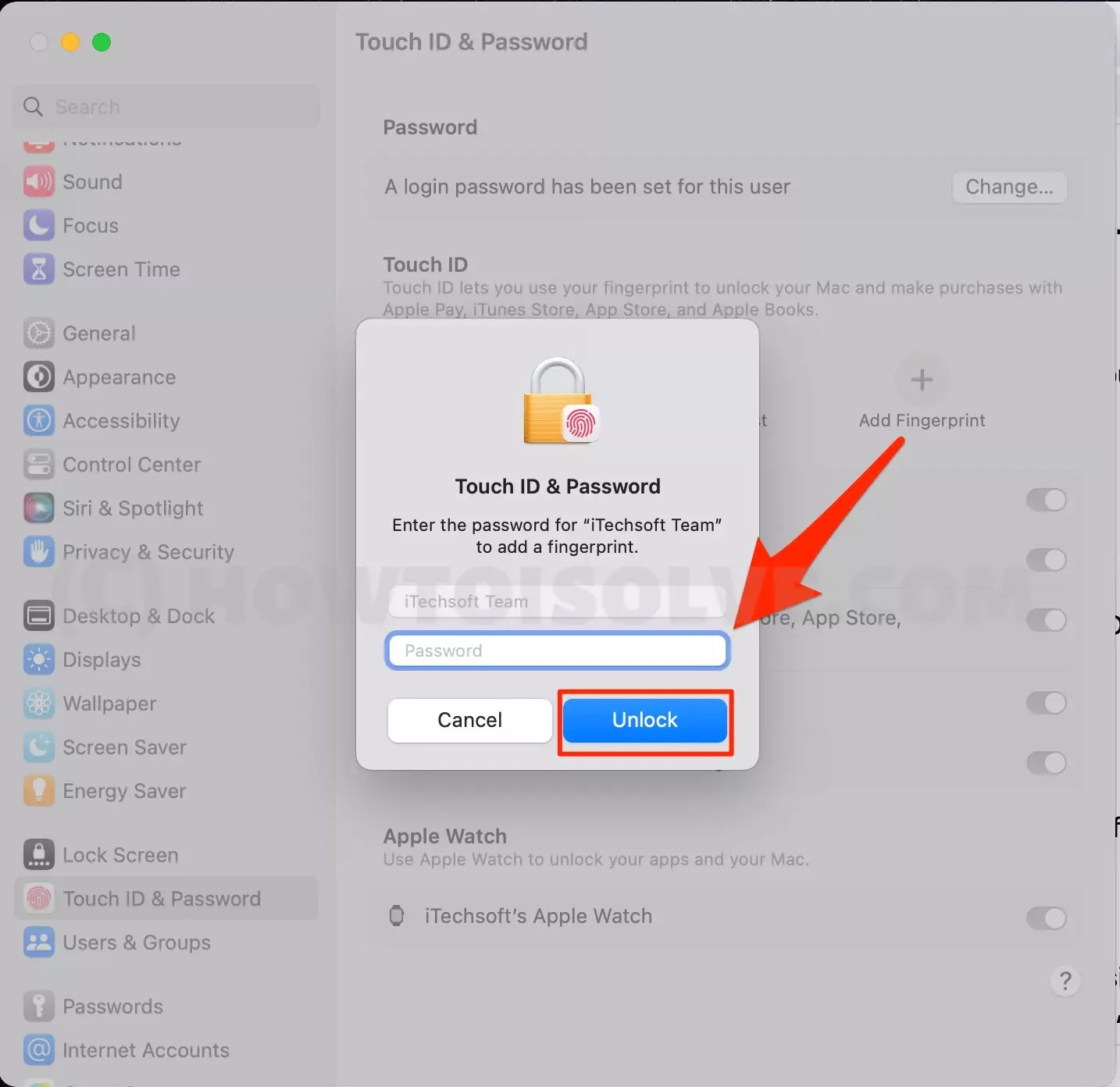 Touch ID and Password Settings on Macbook (In macOS Sonoma)