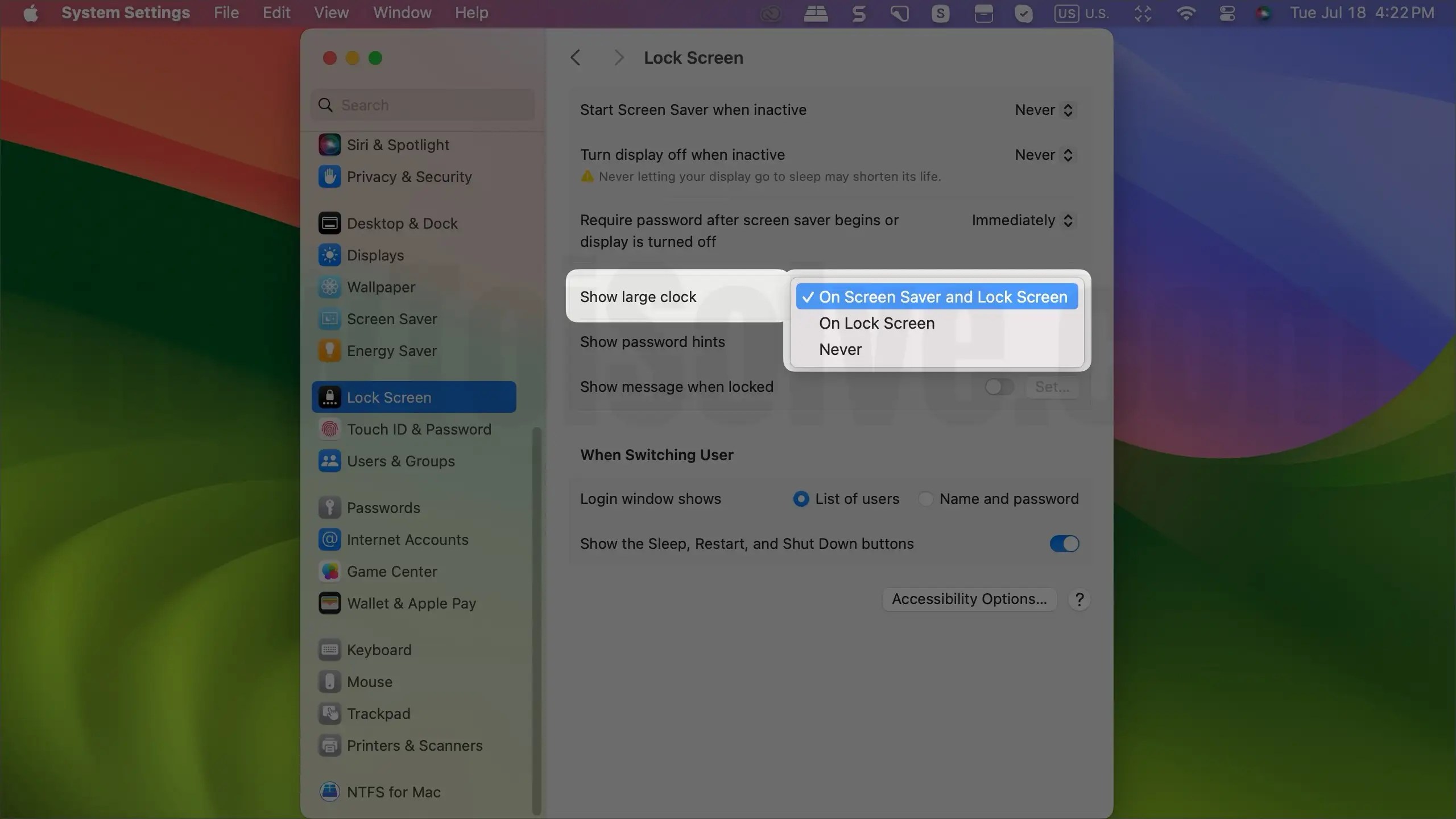 How to Enable & Disable Large Clock on Lock Screen in Sequoia/Sonoma