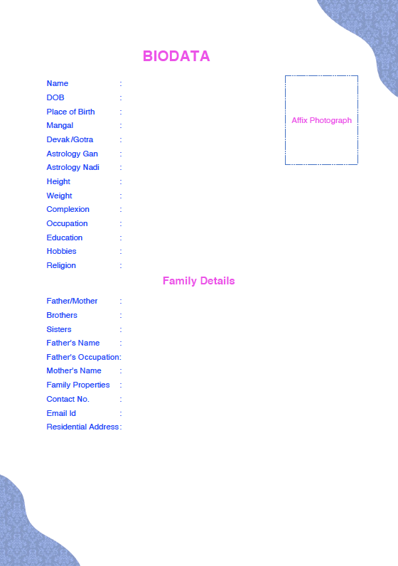 Latest Shadi Ke Liye Biodata Format In English in Word & PDF Free