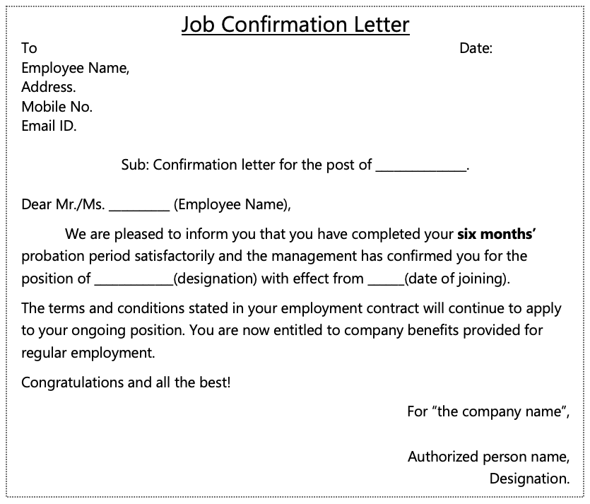 Employee Probation Confirmation Letter