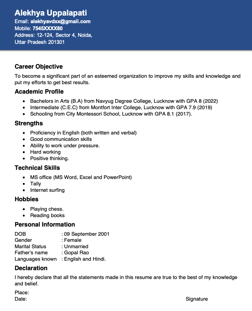 Tips For Making Resume For Freshers