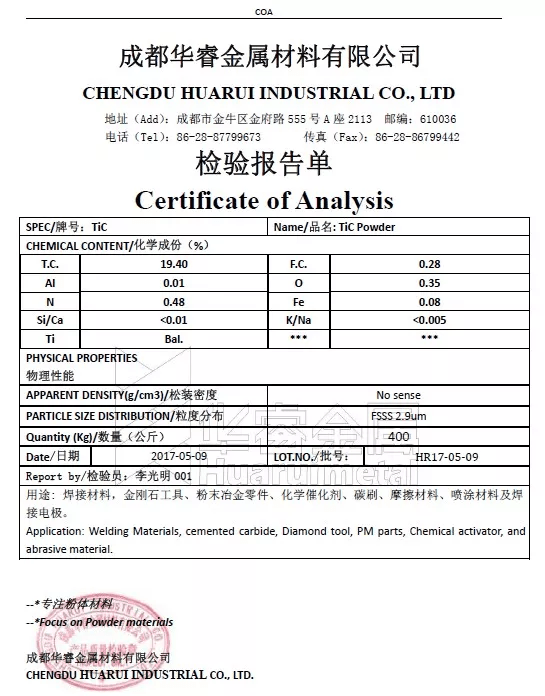China Titanium Carbide Powder TiC for Cemented Carbide manufacturers