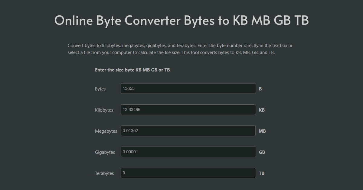 Online File Size Byte Converter KB MB And GB