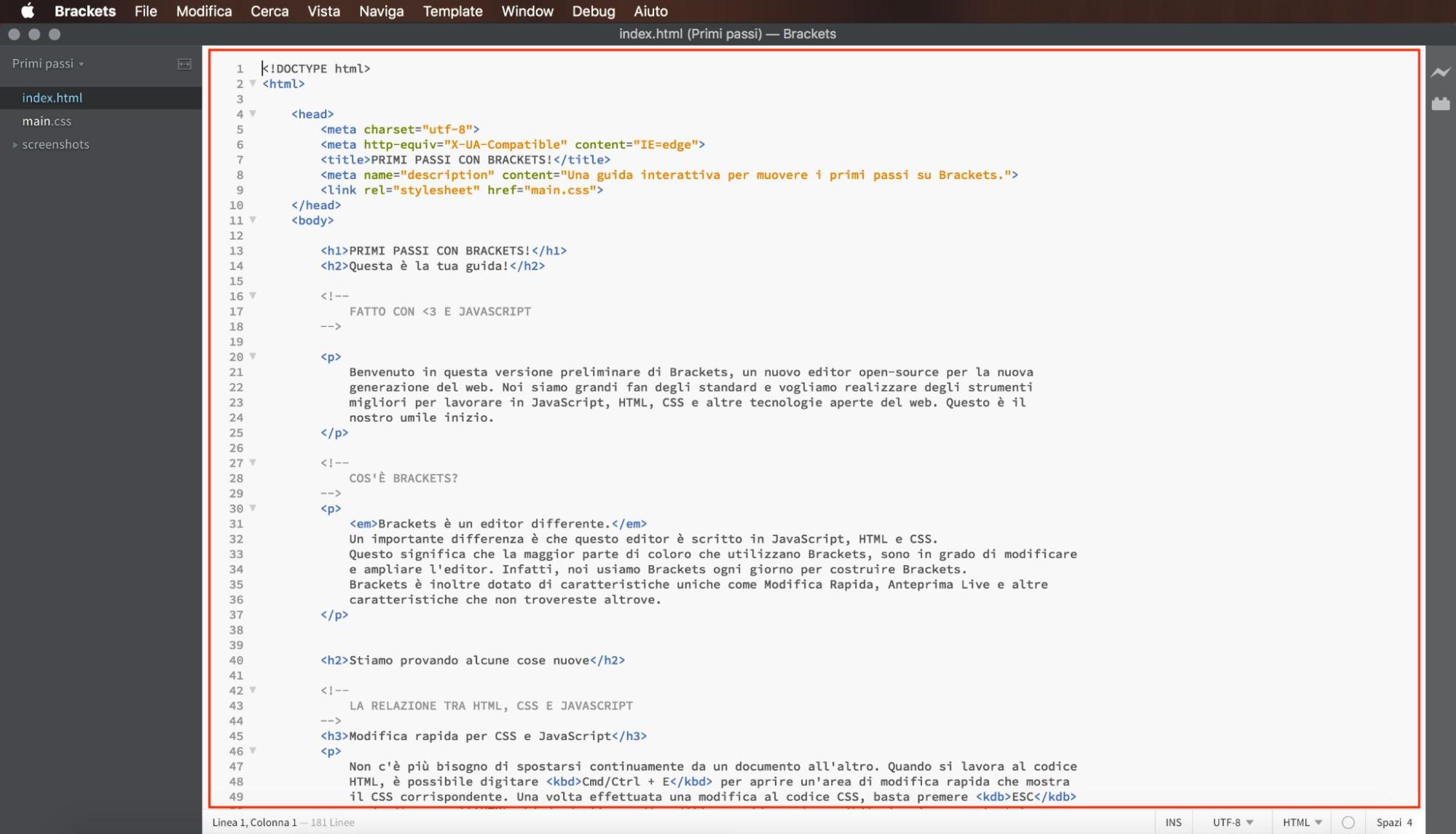 Brackets i linguaggi HTML e CSS Editor HTML.it