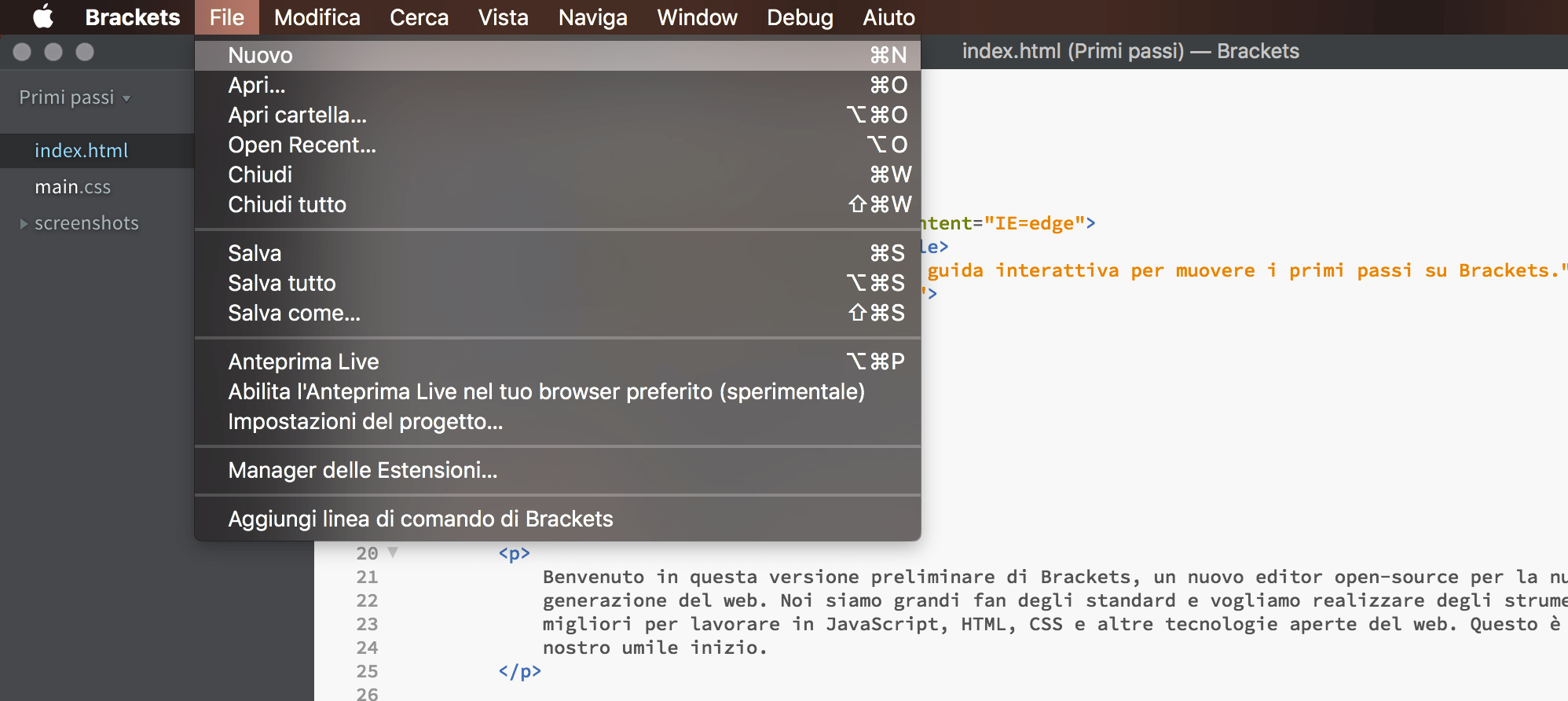 Brackets i linguaggi HTML e CSS Editor HTML.it