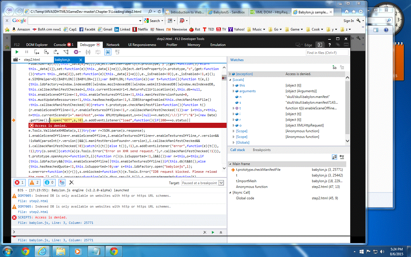Chapter 58 HTML pages won't load .manifest access denied Questions