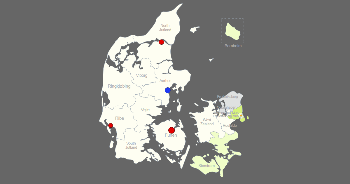 Interactive Map of Denmark [Clickable Counties/Cities]