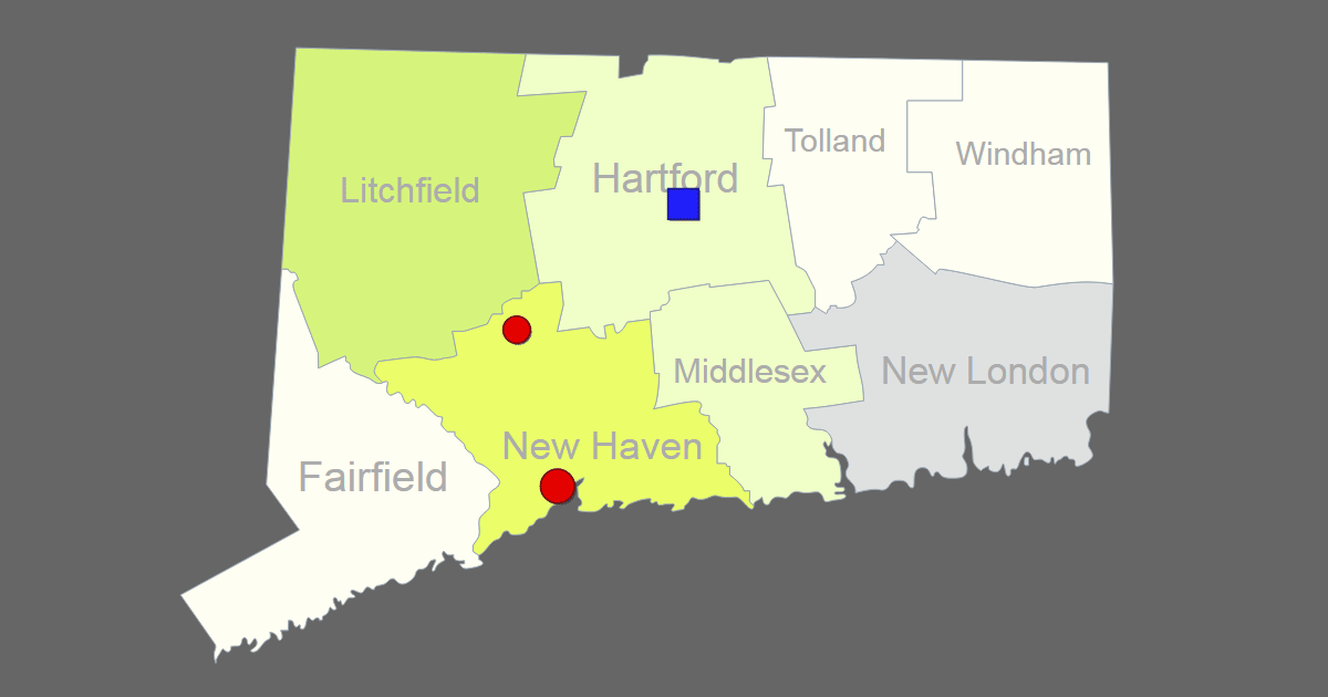 Interactive Map of Connecticut [Clickable Counties / Cities]