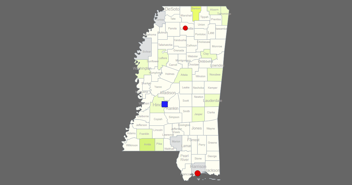 Interactive Map of Mississippi [Clickable Counties / Cities]