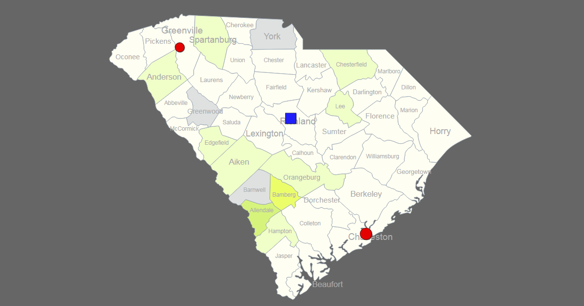 Interactive Map of South Carolina [Clickable Counties / Cities]