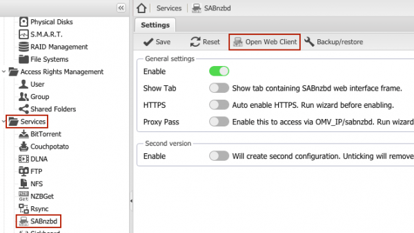 Install SABnzbd Plugin OpenMediaVault