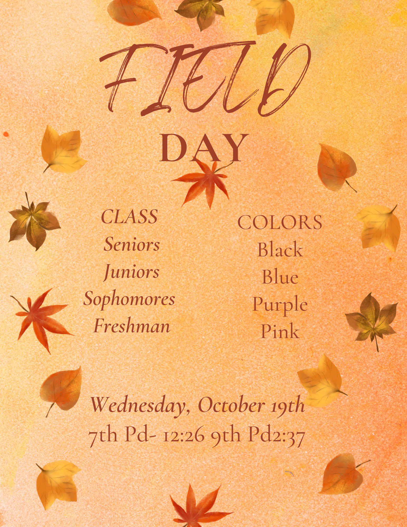 Senior High School Field Day and Spirit Week Schedule Hudson City