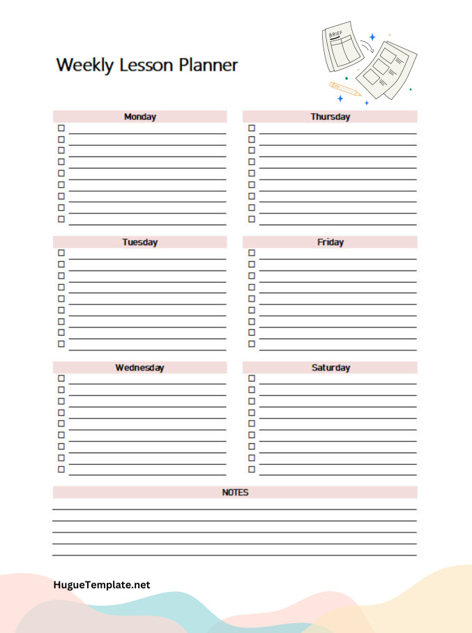 Printable Weekly Lesson Planner Template