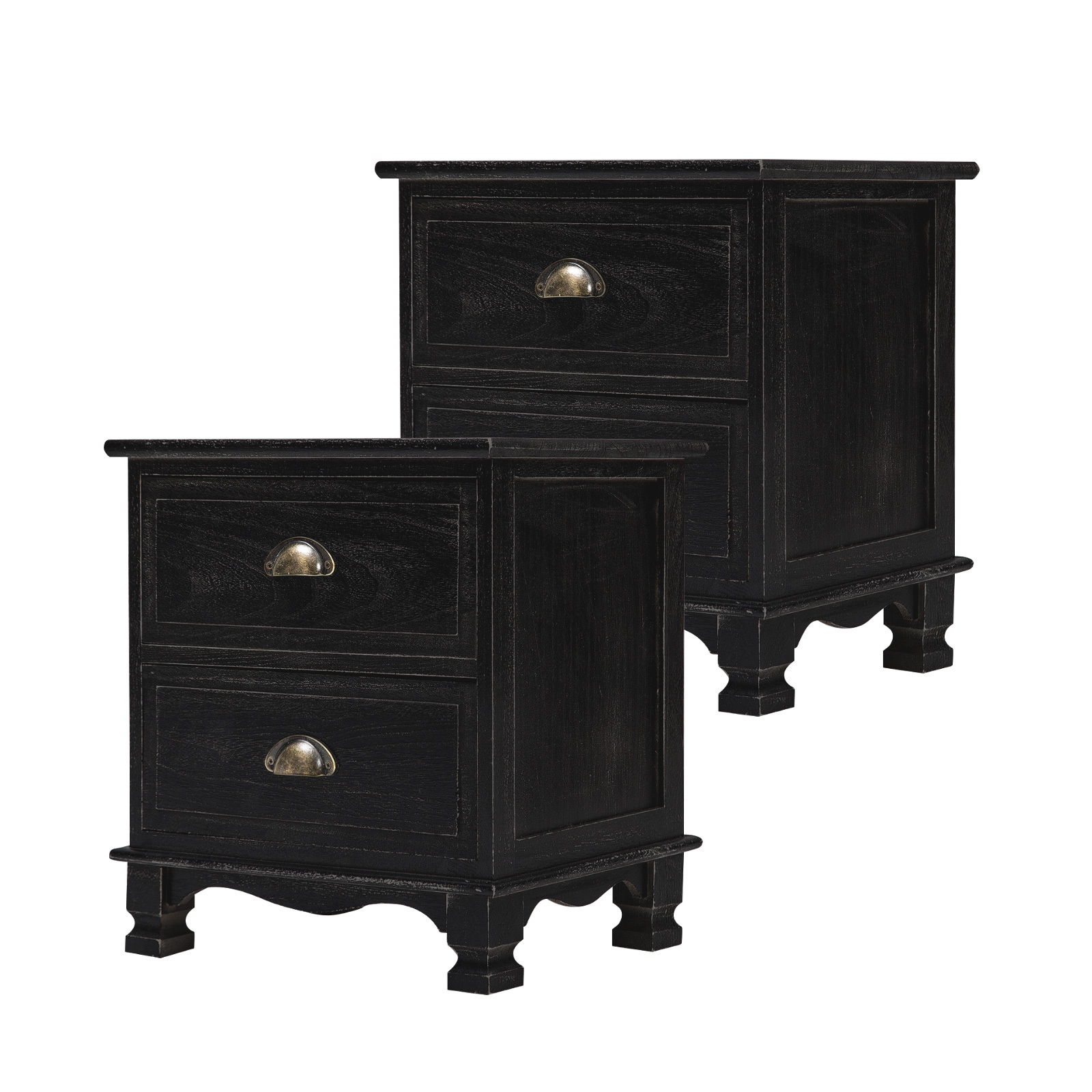 2x Vintage Storage Bedside Table 2 Drawer LYDIA BLACK La Bella