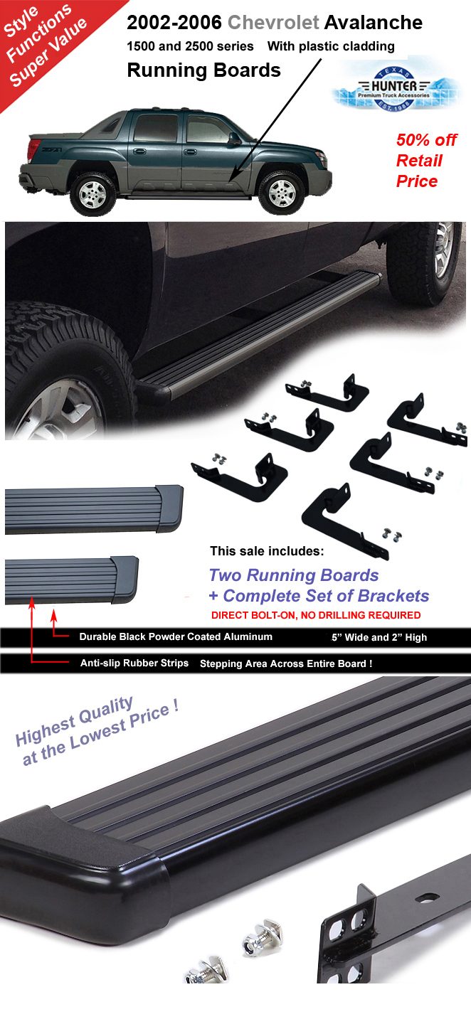 Running Boards Fit 0206 Chevy Avalanche 1500 2500 Side Steps Bar Black