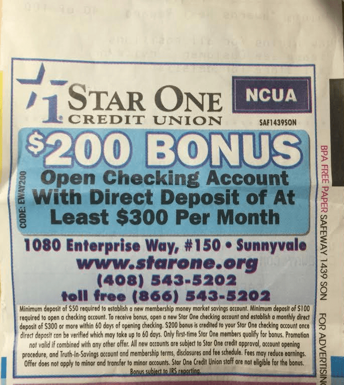 Star One Credit Union Review 200 Checking Bonus