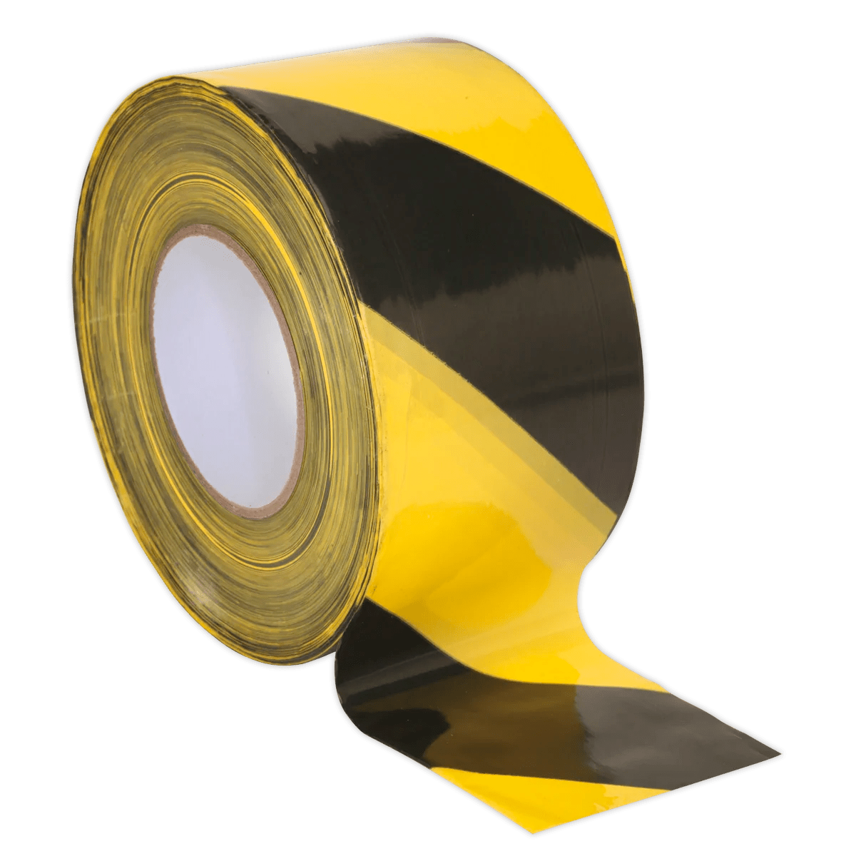 Hazard Warning Barrier Tape 80mm x 100m Black/Yellow NonAdhesive Huttie