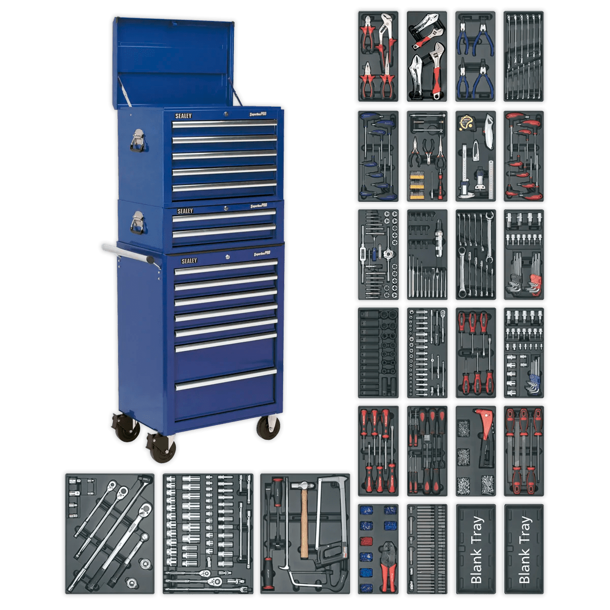 Tool Chest Combination 14 Drawer with Ball Bearing Slides Blue