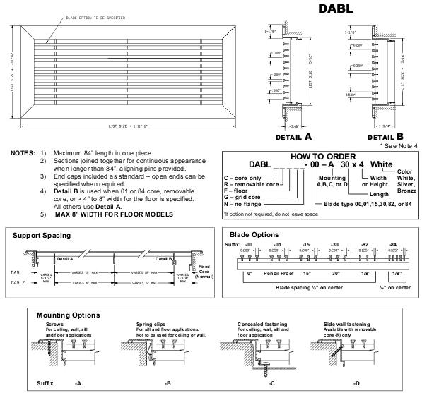 HVACQuick Dayus DABL and DABLD Bar Linear Grilles Made to Order