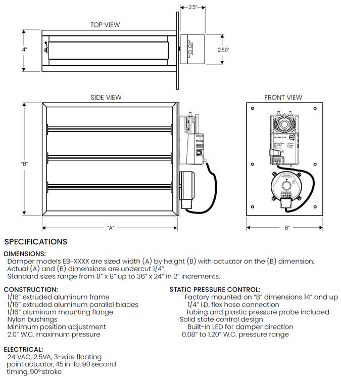 HVACQuick iO Controls EB Rectangular Electronic Bypass Dampers