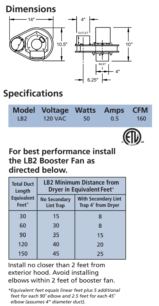 HVACQuick - Tjernlund LB2 Dryer Boosters