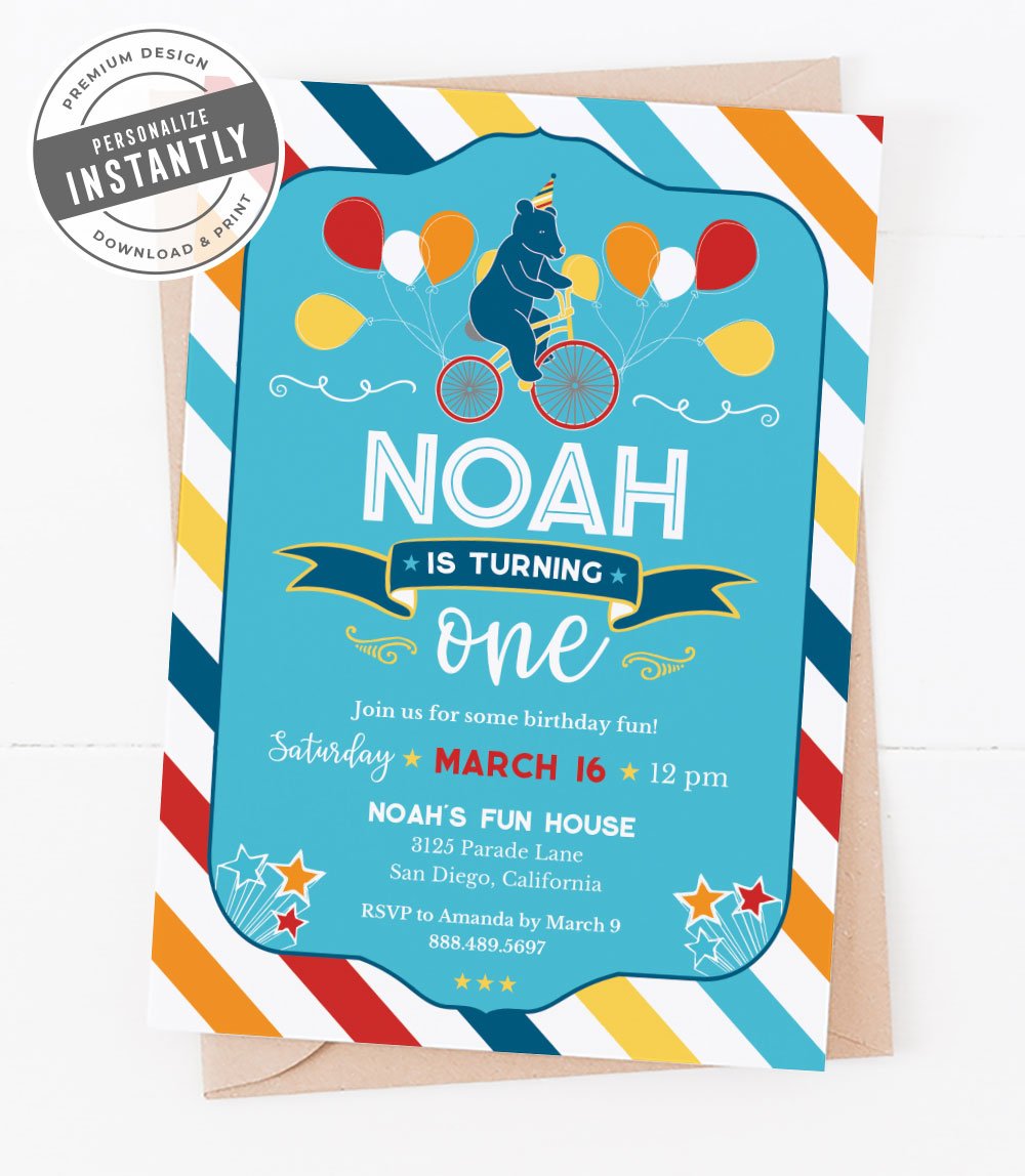Circus Parade Birthday Party Invitation (Blue) Hostess with the Mostess®