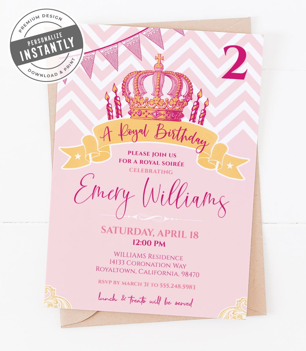 Paper Princess Birthday Invitation Card Royal Party Invitations Girl