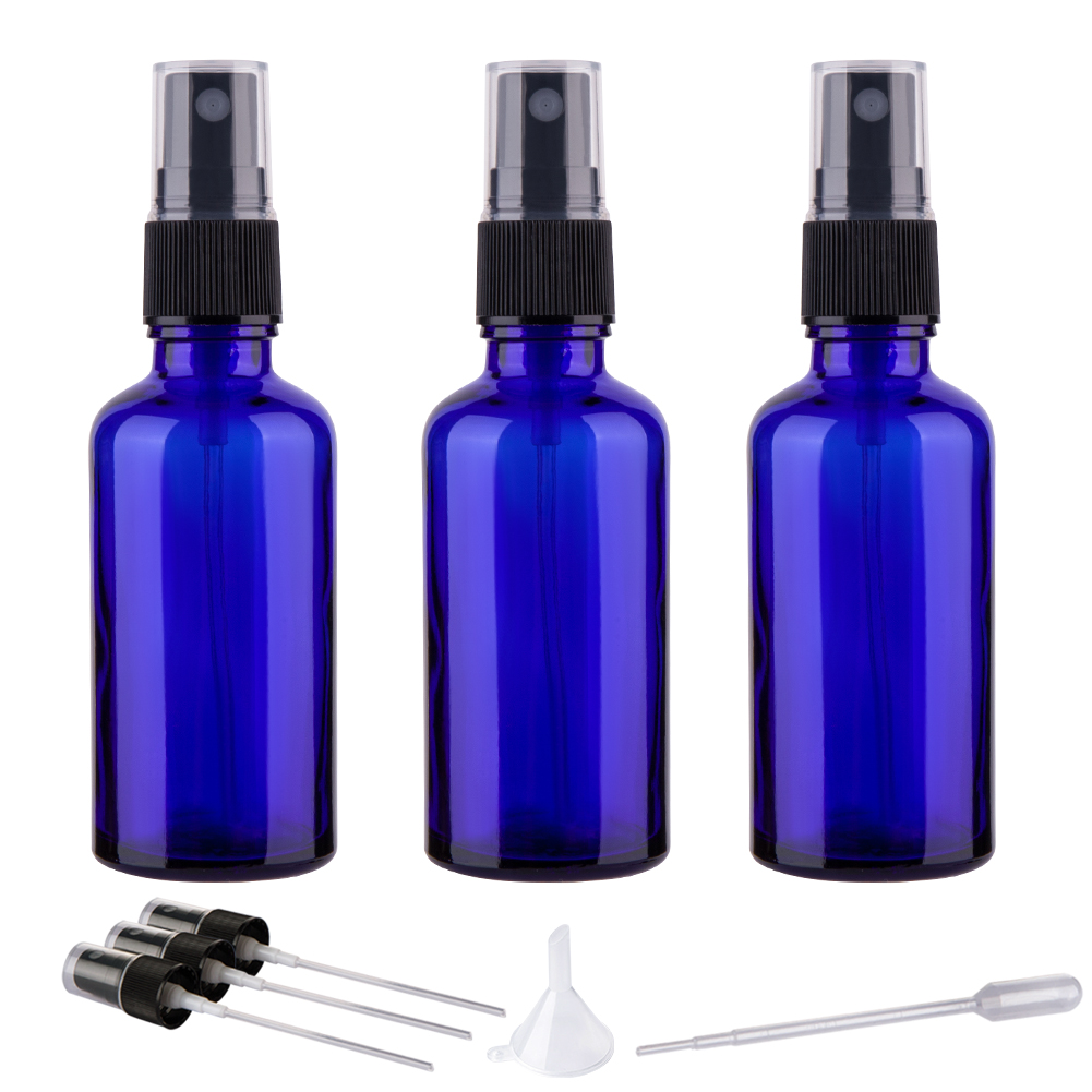 2oz Small Fine Mist Spray Bottles For Essential Oils, Blue Glass Spray