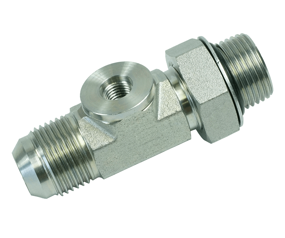 JIC 37º Male x ORB Male with Gauge Ports 7/16 inch ORB Hydracheck