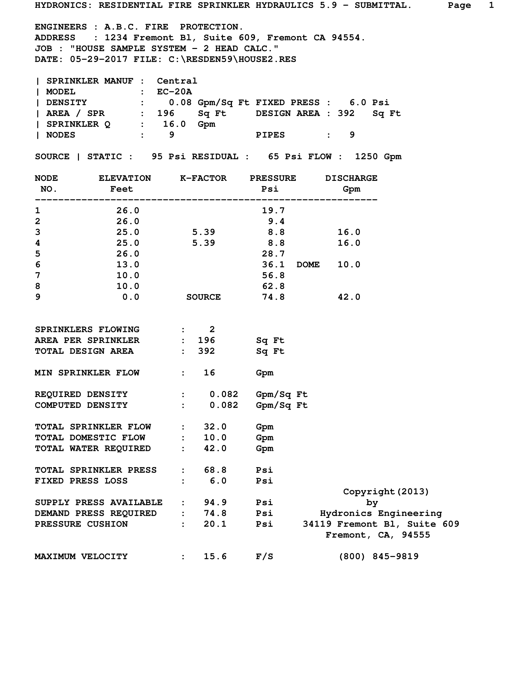 Fire Sprinkler Hydraulic Calculation and Design Software.