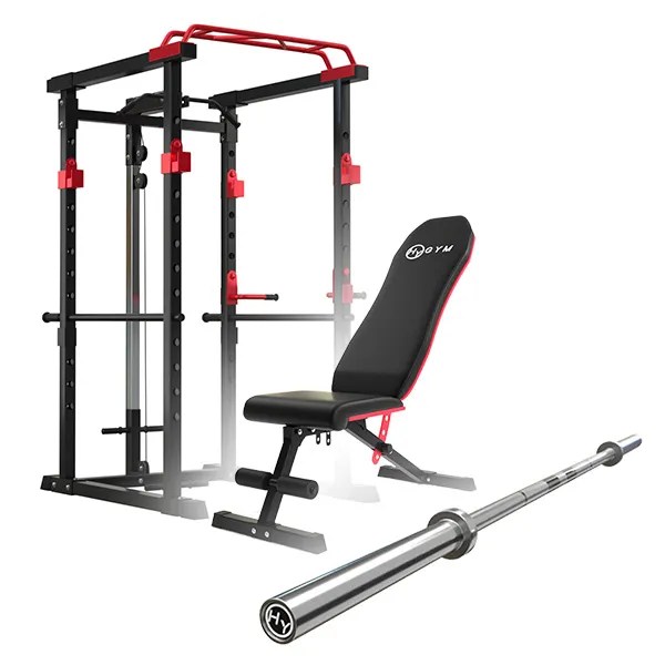Squat Rack with Bench and Barbell Package HyGYM