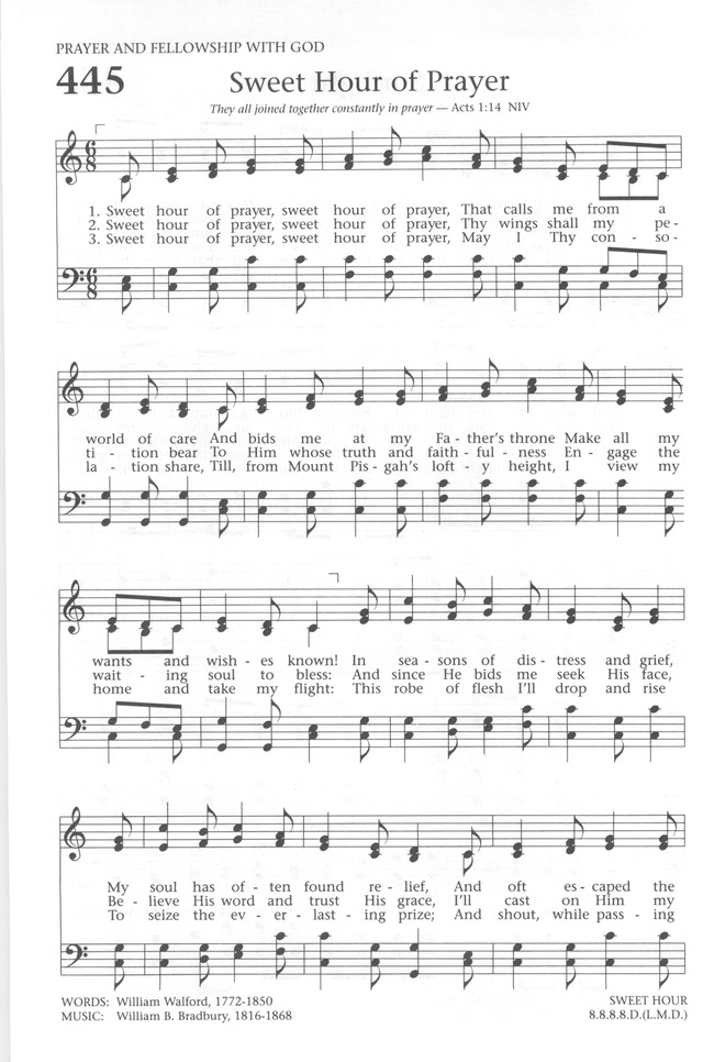 Baptist Hymnal 1991 445. Sweet hour of prayer, sweet hour of prayer