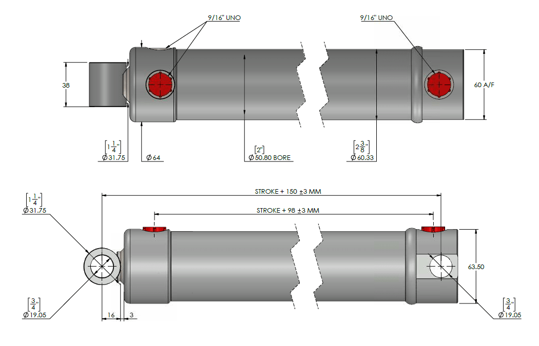 2.00″ Bore Pin Hole Hydraulic Cylinders, Screwed Rod Cap Hypower