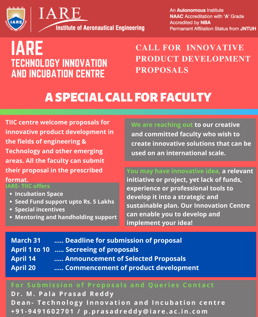 Technology Innovation and Incubation Centre (TIIC) IARE, Best