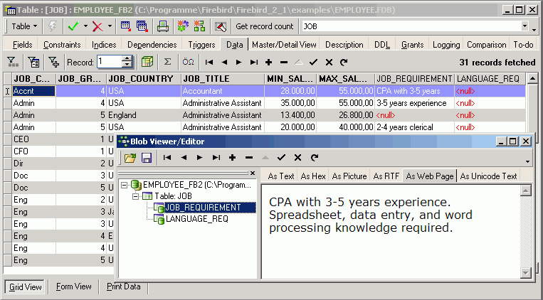 the database experts Doc/Blob Binary Large OBject