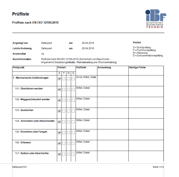 Prüfliste nach EN ISO 121002010