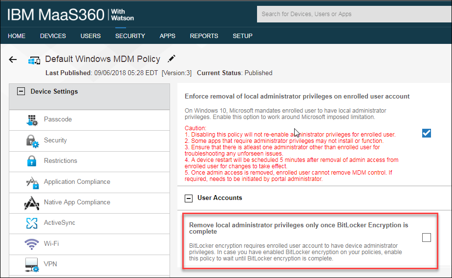 Removal of local administrator privileges on enrolled Windows 10 devices