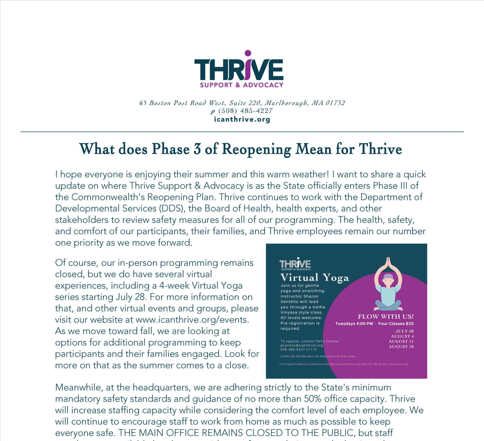 What Does Phase 3 of Reopening Mean for Thrive? Thrive Support & Advocacy