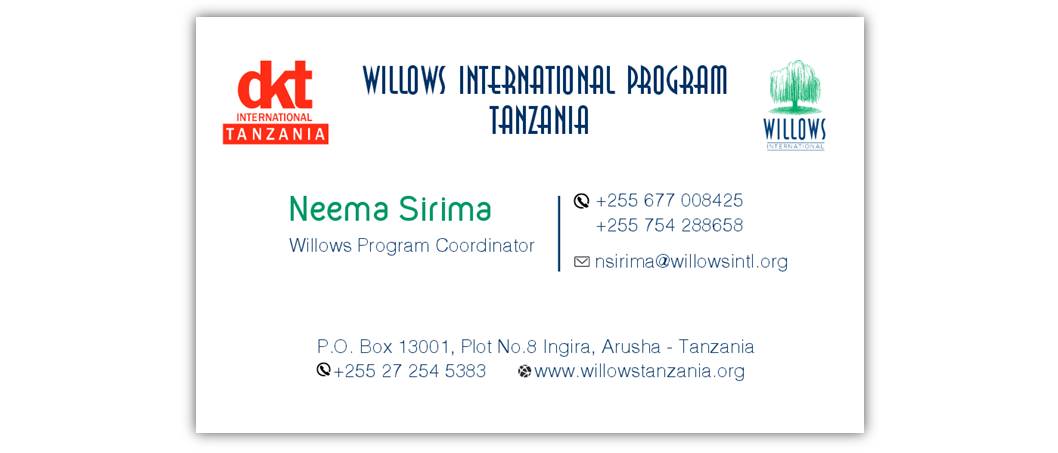 business card with blue red and green text