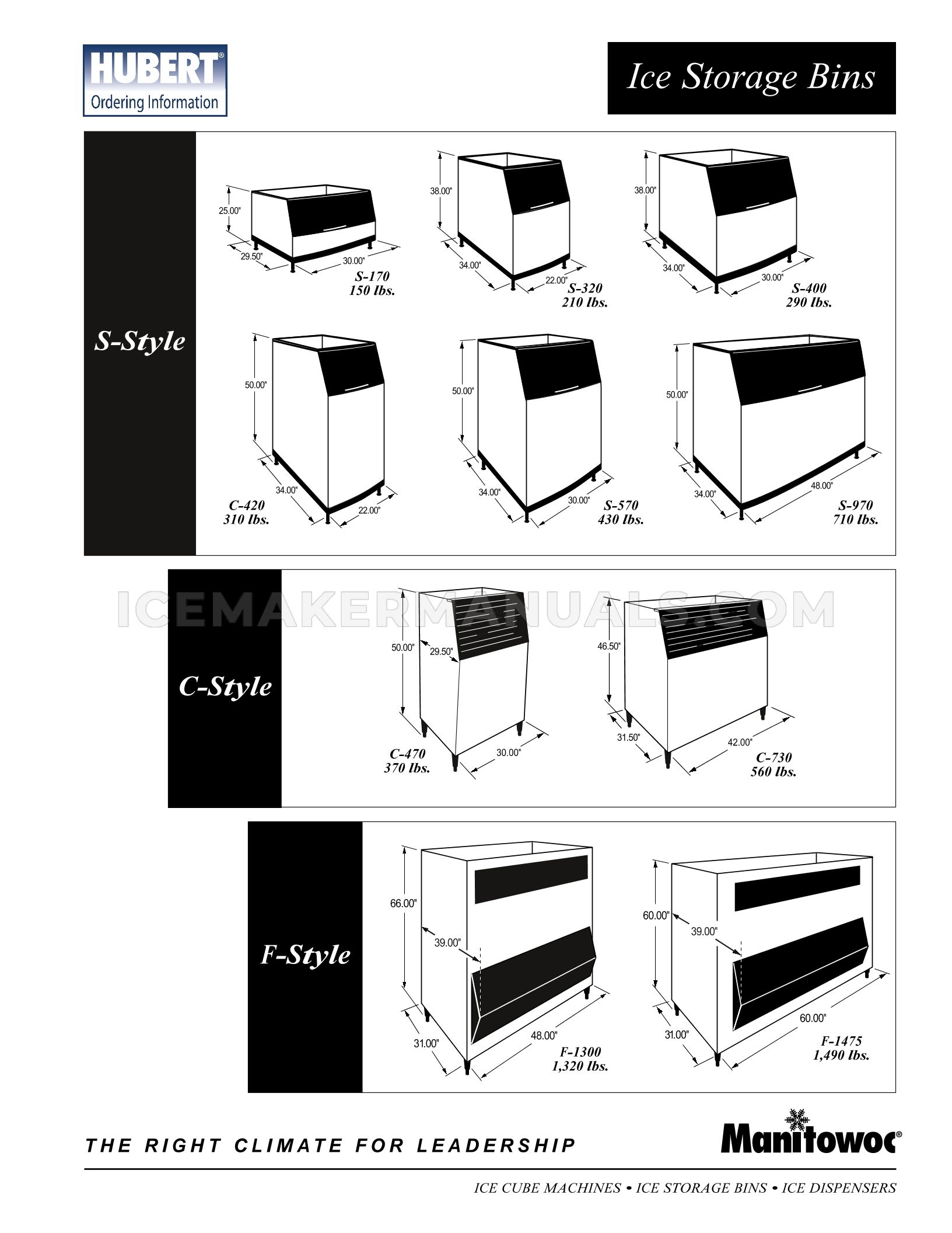 Manitowoc S400 SStyle Ice Machine Specifications Sheet Ice Maker Manuals