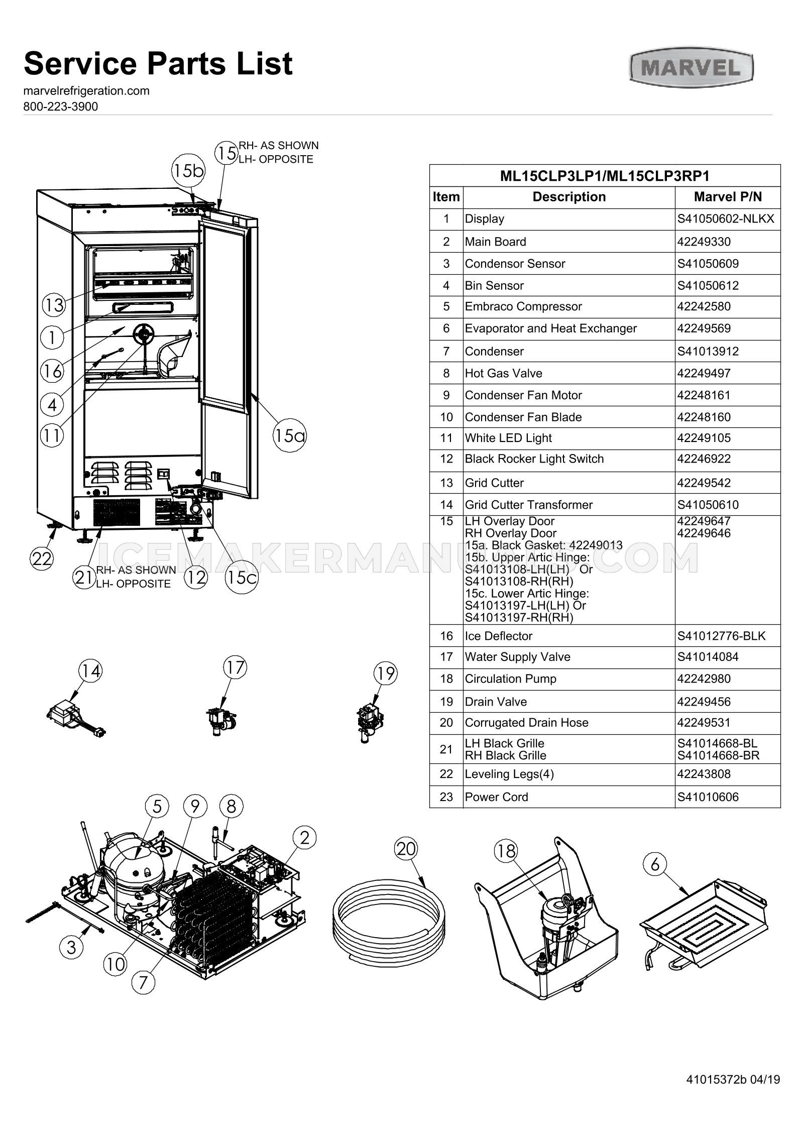 Marvel ML15CPP3LP Ice Machine Exploded View Ice Maker Manuals