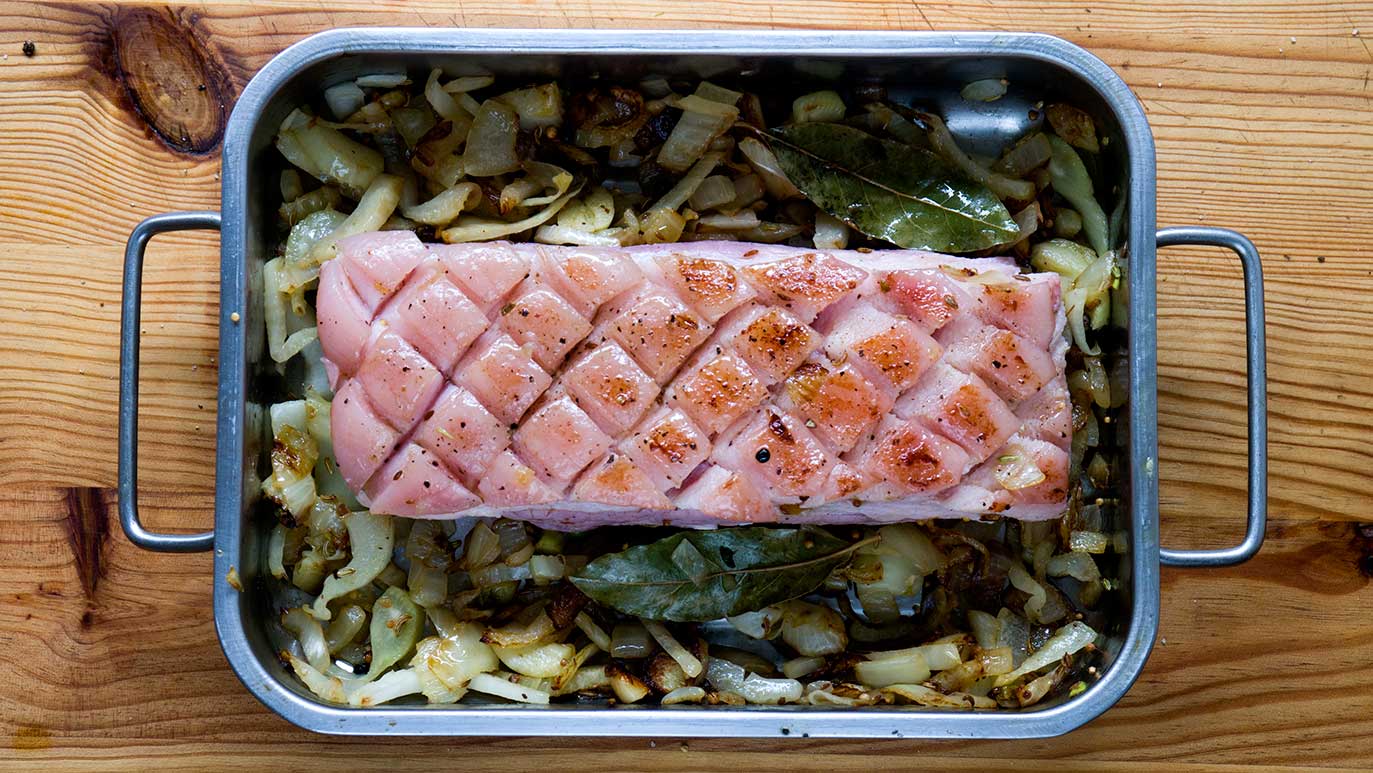 crispy roasted pork belly with cider & fennel, icookstuff