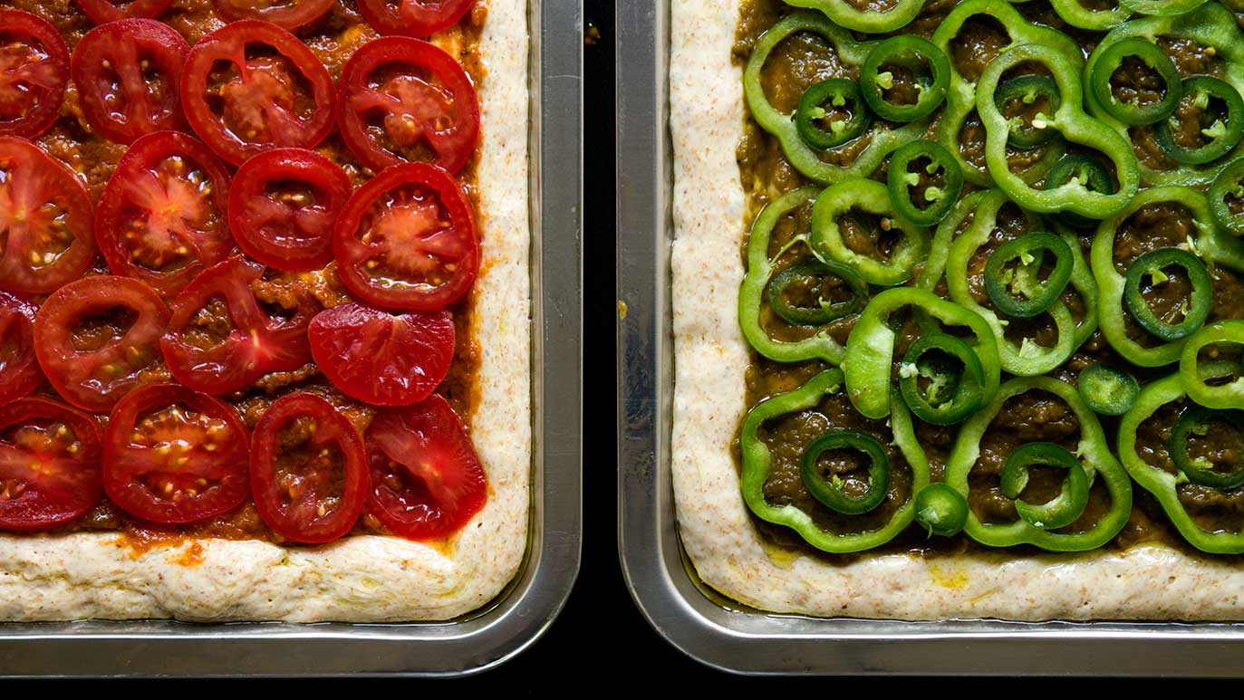 red tomato pizzapie & green pepper pizzapie, icookstuff